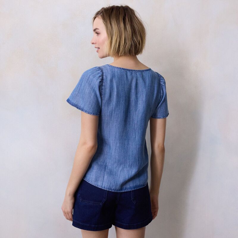 【送料無料】 LC Lauren Conrad レディース シャツ トップス Women's LC Lauren Conrad Woven V-Neck Tee with Tie Enzyme Acd Tencel Wash