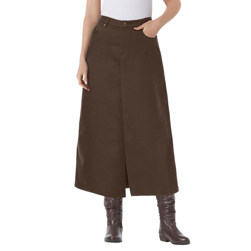 ウーマン ウィズイン レディース ボトムスカート プラスサイズ デニム Woman Within Plusize Stretch Denim Front-Slit Skirt Chocolate チョコレート