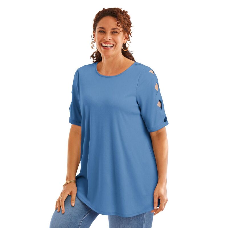 ウーマン ウィズイン レディース トップス Tシャツ カットアウト プラスサイズ Woman Within Plusize Cut-Out Sleeve Tunic Blue Coast ブルー(4)
