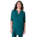 【送料無料】 ロアマンズ レディース Tシャツ トップス Roaman's Women's Plus Size Zip Front Ultrasmooth Fabric Tunic Deep Lagoon