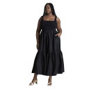 【送料無料】 エロクイ レディース ワンピース トップス ELOQUII Women's Plus Size Mixed Fabric Tank Dress Black Onyx