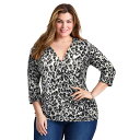 【送料無料】 アベニュー レディース シャツ トップス Avenue Women's Plus Size Side Ruched Faux Wrap Top Black Animal(4)