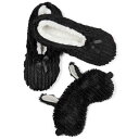 【送料無料】 メモイ レディース サンダル シューズ Cuddly Critter Eye Mask & Slipper Set Black