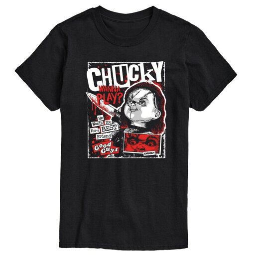 【送料無料】 ライセンス キャラクター メンズ Tシャツ トップス Big & Tall Chucky Wanna Play Metal Comic Cover Graphic Tee Black 【送料無料】 ライセンス キャラクター メンズ Tシャツ トップス Big & Tall Chucky Wanna Play Metal Comic Cover Graphic Tee Black