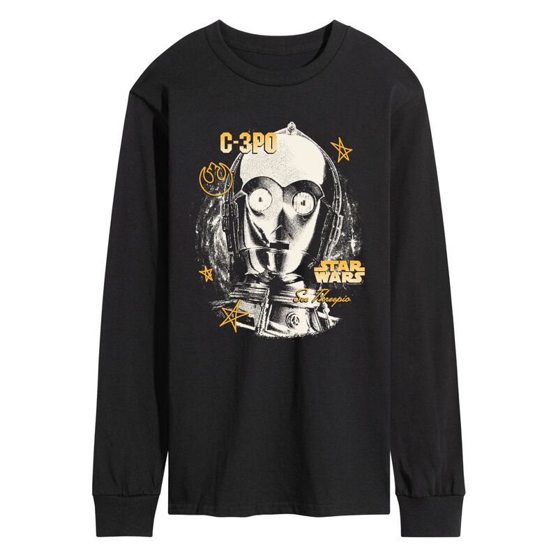 スター ウォーズ メンズ トップス Tシャツ グラフィック Men'star Wars C-3PO Head Portrait Long Slee..