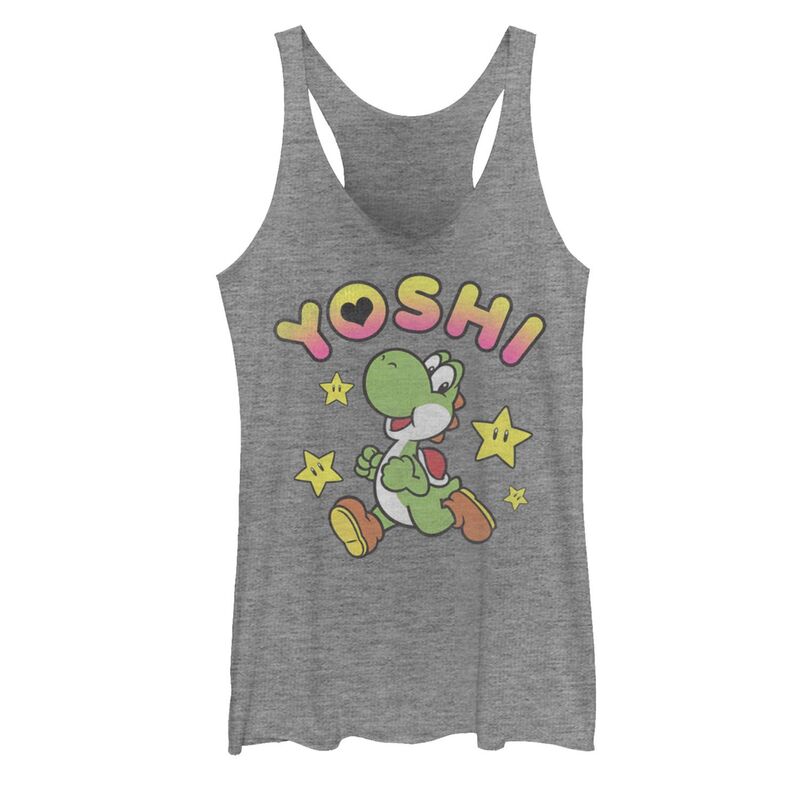 【送料無料】 ライセンス キャラクター レディース Tシャツ トップス Juniors' Nintendo Super Mario Yoshi Star Power Sprint Graphic Tank Gray Heather