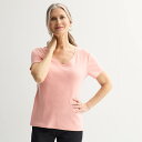 【送料無料】 クロフト&バロー レディース Tシャツ トップス Petite Croft & Barrow Essential V-Neck Tee Smooth Peach