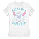 【送料無料】 ディズニー レディース Tシャツ トップス Juniors' Disney's Lilo & Stitch Pizza Day Everyday Tee White
