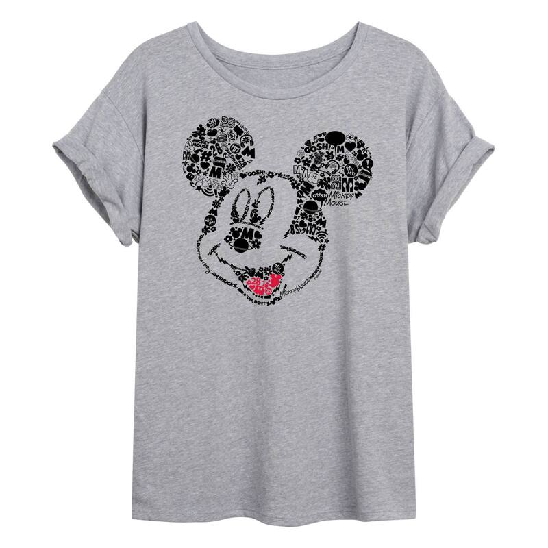 【送料無料】 ディズニー レディース Tシャツ トップス Disney's Mickey Mouse Juniors' Mickey Fill Oversized Graphic Tee Gray