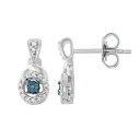 【送料無料】 アンブランデッド レディース ピアス・イヤリング アクセサリー Sterling Silver 1/8 Carat T.W. Blue Diamond Halo Drop Earrings Blue(4)