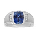 【送料無料】 アンブランデッド メンズ リング アクセサリー Men's Sterling Silver Lab-Created Blue & White Sapphire Ring Silvertone(4)