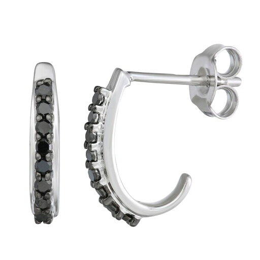 【送料無料】 アンブランデッド レディース ピアス・イヤリング アクセサリー 1/4 Carat T.W. Black Diamond J Hoop Earrings Silver Tone 【送料無料】 アンブランデッド レディース ピアス・イヤリング アクセサリー 1/4 Carat T.W. Black Diamond J Hoop Earrings Silver Tone