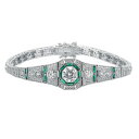 【送料無料】 アンブランデッド レディース ブレスレット・バングル・アンクレット アクセサリー Sterling Silver Round & Green Baguette Cubic Zirconia Link Bracelet Sterling Silver(4)