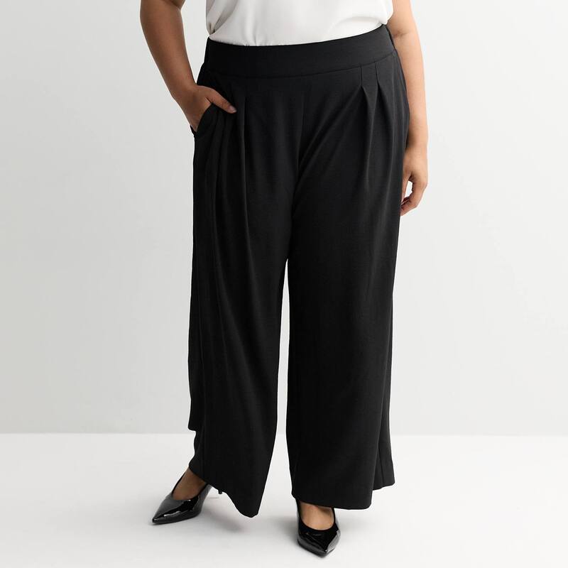 【送料無料】 ナインウェスト レディース カジュアルパンツ ボトムス Plus Size Nine West Soft Pull-On Wide Leg Pants Mineral Black