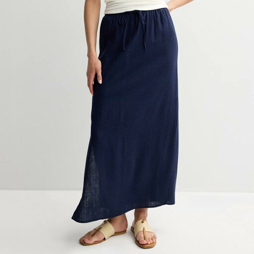 【送料無料】 エスオー レディース スカート ボトムス Juniors' SO Drawstring Waist Linen Maxi Skirt Navy 【送料無料】 エスオー レディース スカート ボトムス Juniors' SO Drawstring Waist Linen Maxi Skirt Navy