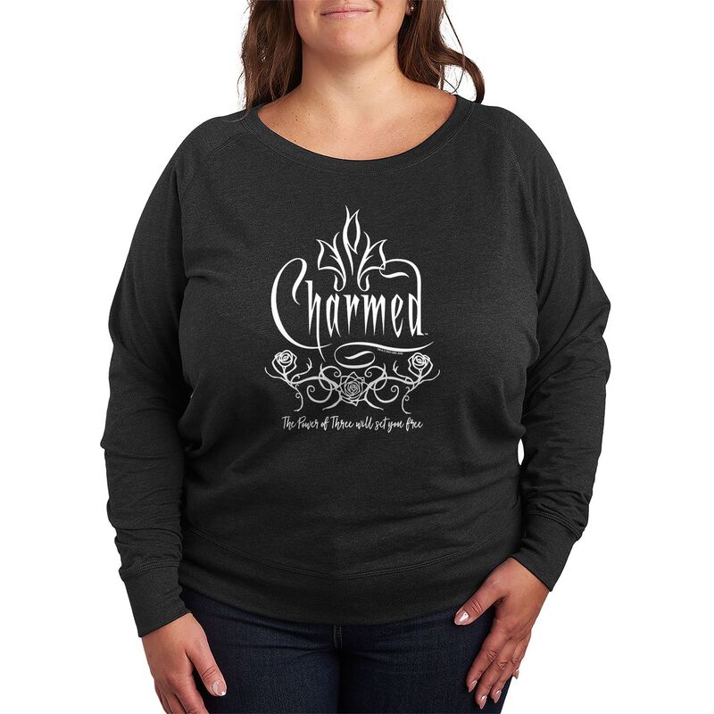アニメキャラクター レディース トップス Tシャツ プラスサイズ パイル Licensed Character Plusize Charmed Roses French Terry Long Sleeve Tee Heather Charcoal チャコール