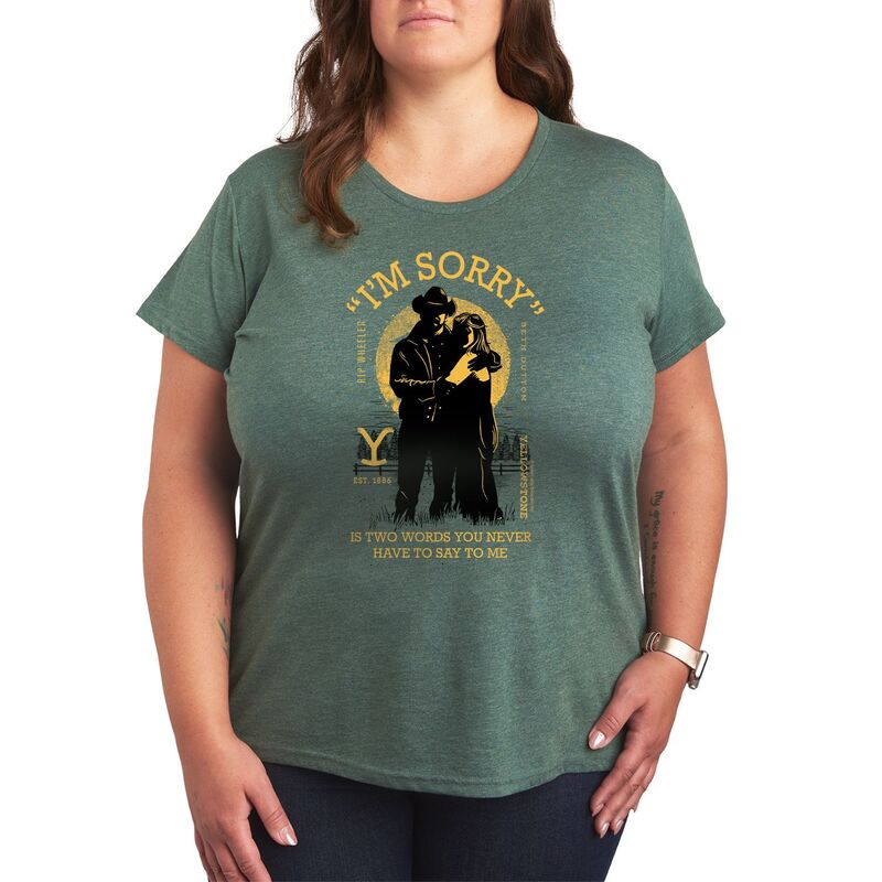 アニメキャラクター レディース トップス Tシャツ プラスサイズ グラフィック Licensed Character Plusize Yellowstone "I'm Sorry" Graphic Tee Heather Juniper ヘザー