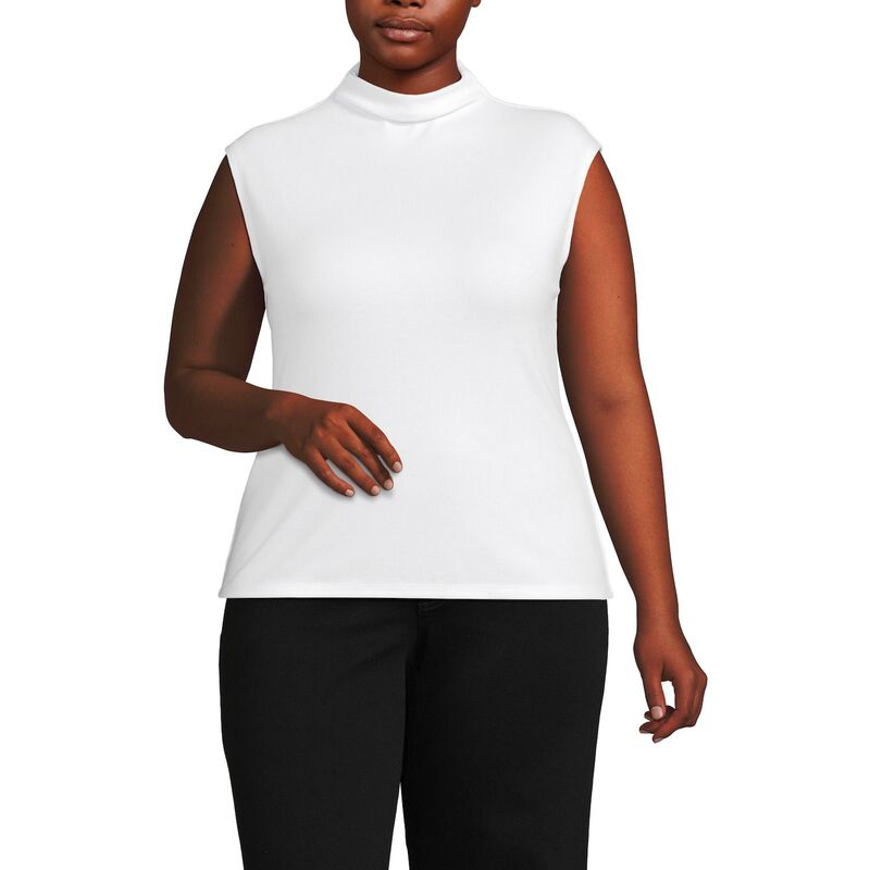 ランズエンド レディース トップス Tシャツ スタンドネック プラスサイズ キャップ Plusize Lands' End Cap Sleeve Drapey Rib Fitted Funnel Neck Tank White ホワイト