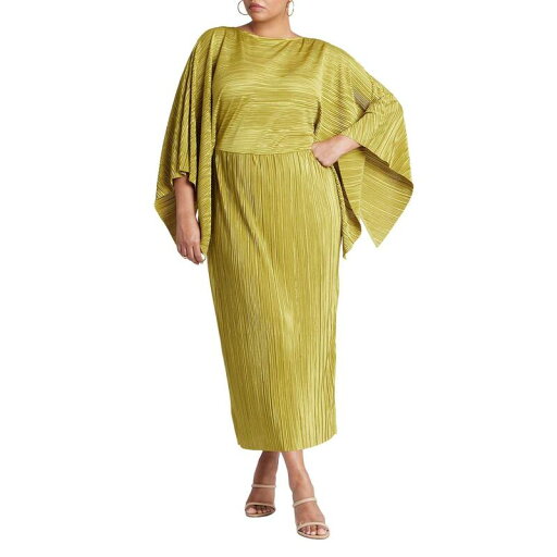 【送料無料】 エロクイ レディース ワンピース トップス ELOQUII Women's Plus Size Cape Effect Plisse Dress Avocado Oil 【送料無料】 エロクイ レディース ワンピース トップス ELOQUII Women's Plus Size Cape Effect Plisse Dress Avocado Oil