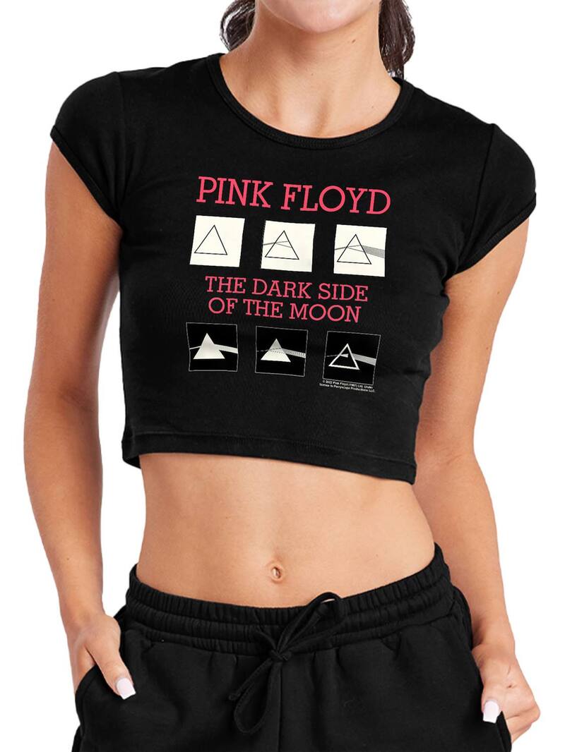 アニメキャラクター レディース トップス Tシャツ グラフィック Licensed Character Juniors' Pink Floydark Side Graphicrop Top Black ブラック