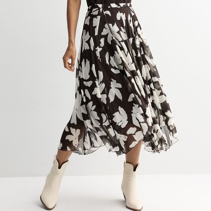 ナインウェスト レディース ボトムスカート Women's Nine West Handkerchief Godet Skirt Brown Floral ブラウン