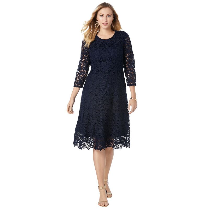 【送料無料】 ジェシカロンドン レディース ワンピース トップス Jessica London Women's Plus Size Lace Fit & Flare Dress Navy