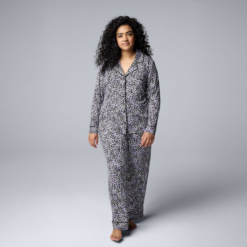 ヴェラウォン レディース アンダーウェア ナイトウェア プラスサイズ パンツ Plusize Simply Vera Wang 2-Piece Cozy Long Sleeve Pajama Top & Pajama Pantset Black Stars ブラック