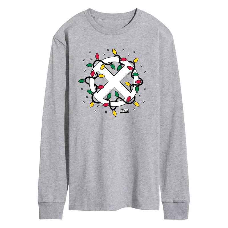 マーベル メンズ トップス Tシャツ ロゴ グラフィック Marvel Men's X-Men Logo Christmas Lights Long..