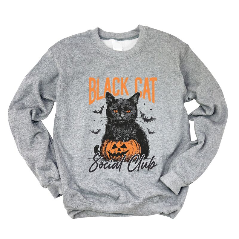 【送料無料】 Simply Sage Market レディース Tシャツ トップス Black Cat Social Club Pumpkin - Sweatshirt Graphite