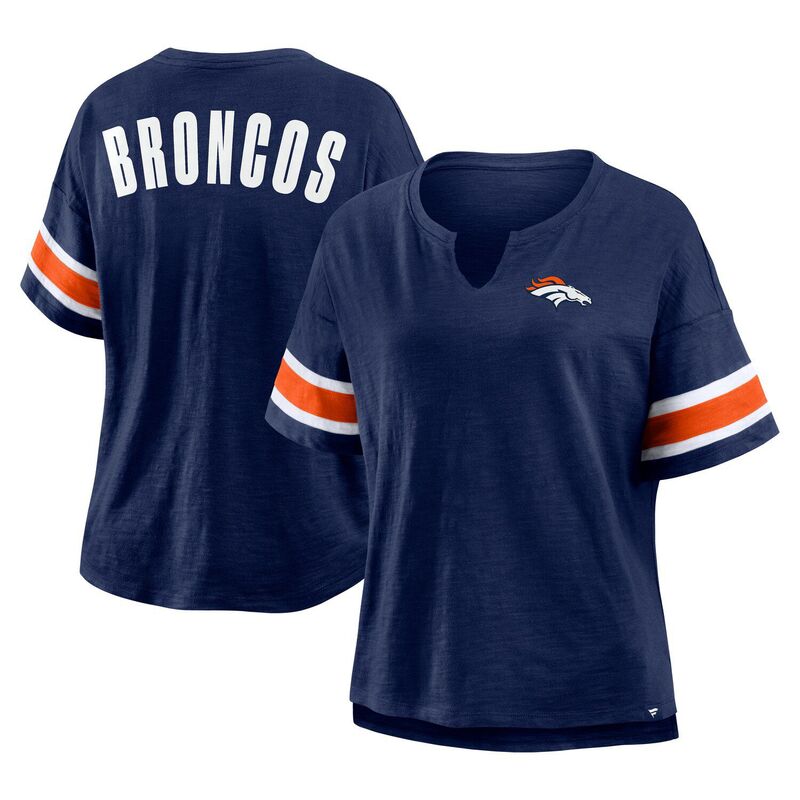【送料無料】 ファナティクス レディース Tシャツ トップス Women's Fanatics Navy Denver Broncos Plus Size Redzone Notch Neck T-Shirt Den Navy