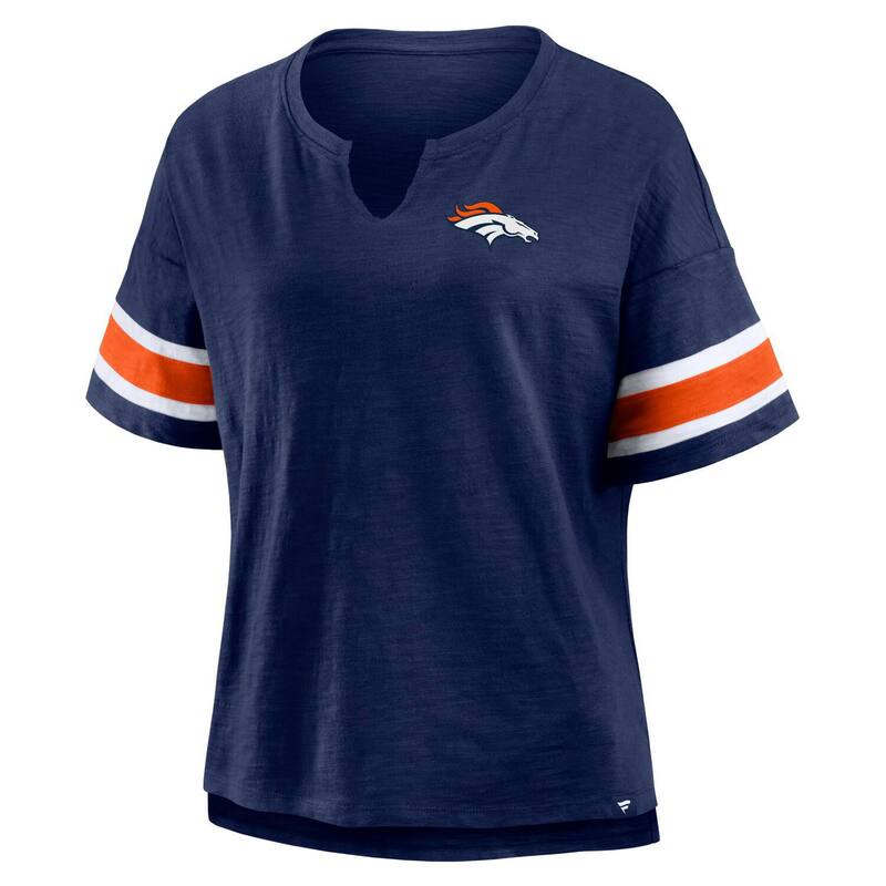 【送料無料】 ファナティクス レディース Tシャツ トップス Women's Fanatics Navy Denver Broncos Plus Size Redzone Notch Neck T-Shirt Den Navy