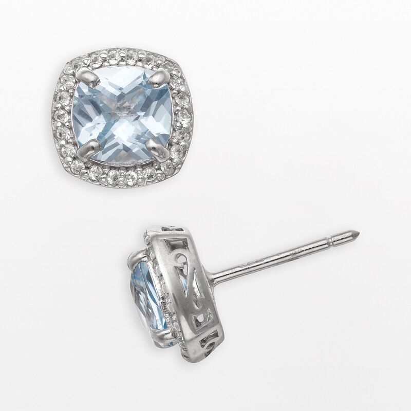 アンブランデッド レディース アクセサリー ピアス・イヤリング Unbranded Sterling Silver Lab-Created Aquamarine and Lab-Created White Sapphire Halo Stud Earrings Multi マルチカラー