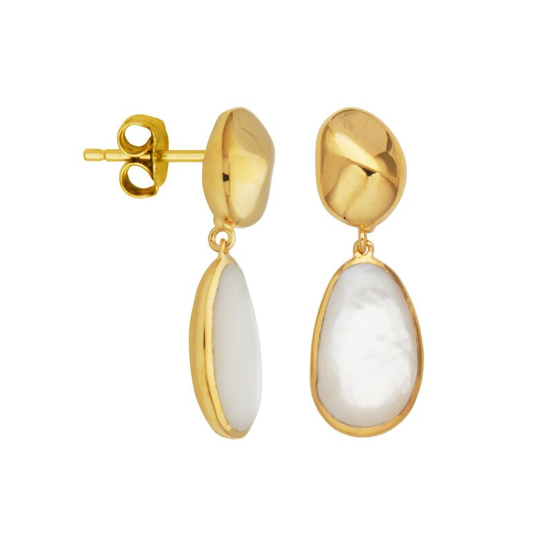 楽天ReVida 楽天市場店【送料無料】 アンブランデッド レディース ピアス・イヤリング アクセサリー 18k Gold Over Silver Genuine Mother of Pearl Pebble Drop Earrings Gold Tone