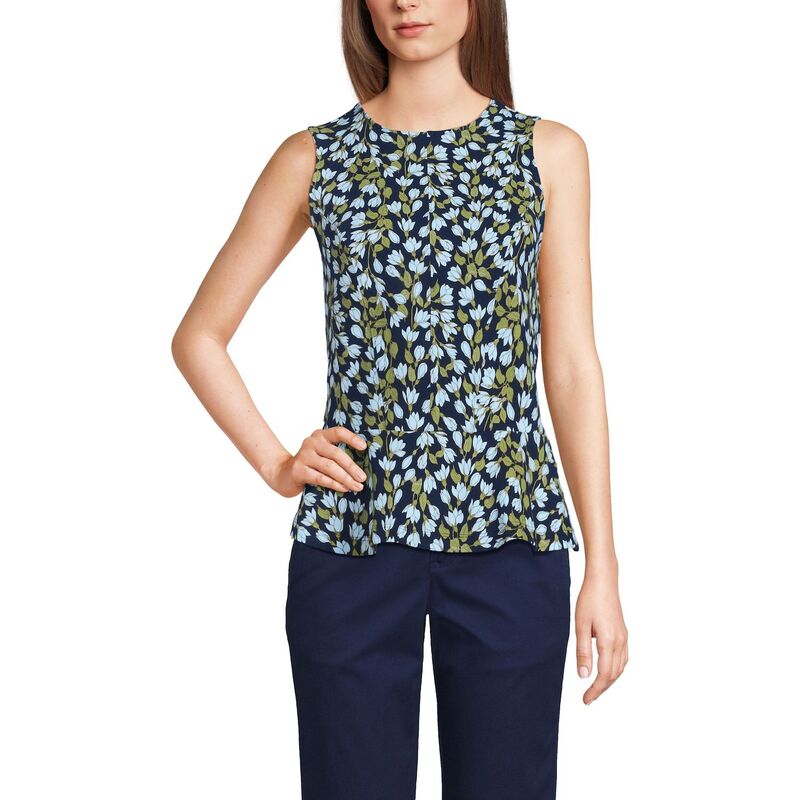 【送料無料】 ランズエンド レディース Tシャツ トップス Women's Lands' End Sleeveless Starfish Top Navy Bloom Floral