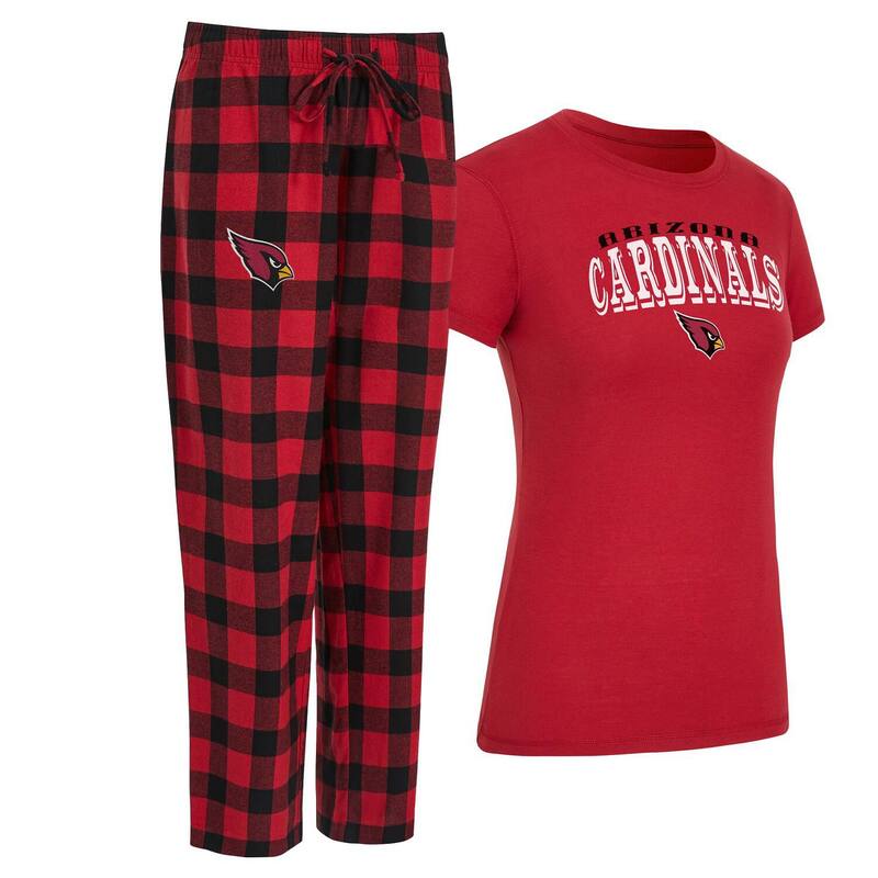 【送料無料】 アンブランデッド レディース ナイトウェア アンダーウェア Women's Concepts Sport Arizona Cardinals Avondale T-Shirt & Pants Flannel PJ Set Acr Red
