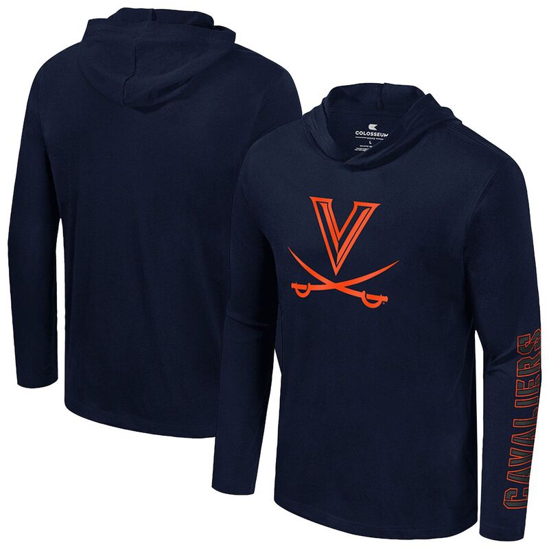 コロシアム メンズ トップス Tシャツ Men's Colosseum Navy Virginia Cavaliers Color Pop Active Blend Hooded Long Sleeve T-Shirt Uva Navy ネイビー(4)
