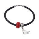 【送料無料】 ロゴアート レディース ブレスレット・バングル・アンクレット アクセサリー LogoArt Boston Red Sox Crystal Sterling Silver & Leather Charm Bracelet Black