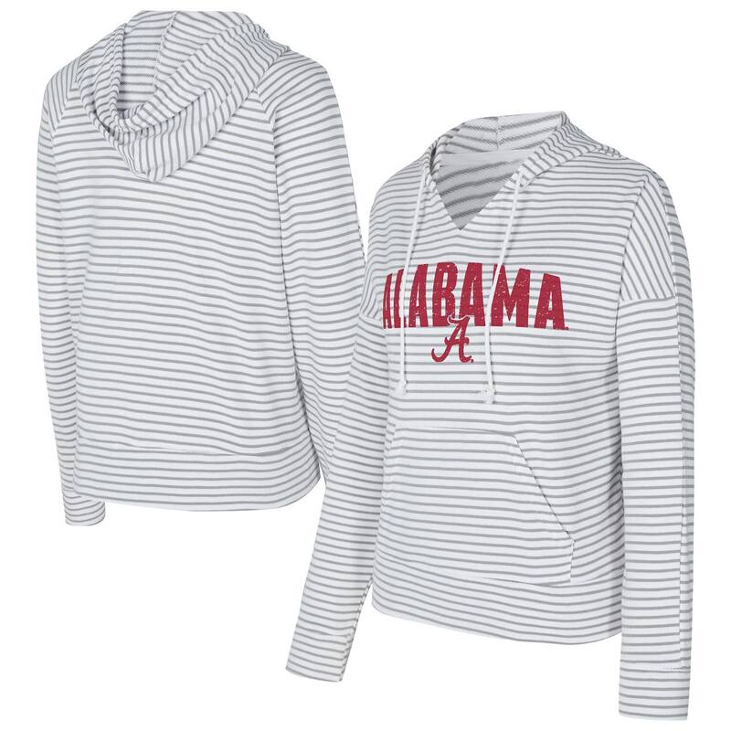 楽天ReVida 楽天市場店アンブランデッド レディース トップス Tシャツ Vネック パイル パーカー Unbranded Men's Conceptsport White/Gray Alabama Crimson Tide French Terry Striped V-Neck Pullover Hoodie Ala White ホワイト