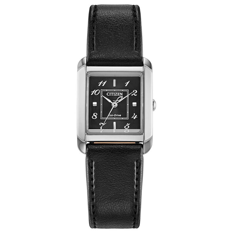 【送料無料】 シチズン レディース 腕時計 アクセサリー Citizen Womens Eco-Drive Bianca Stainless Square Black Leather Strap Watch - EW5600-01E Black