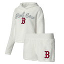 【送料無料】 アンブランデッド レディース ナイトウェア アンダーウェア Women's Concepts Sport Cream Boston Red Sox Fluffy Hoodie Top & Shorts Sleep Set Rsx Beige