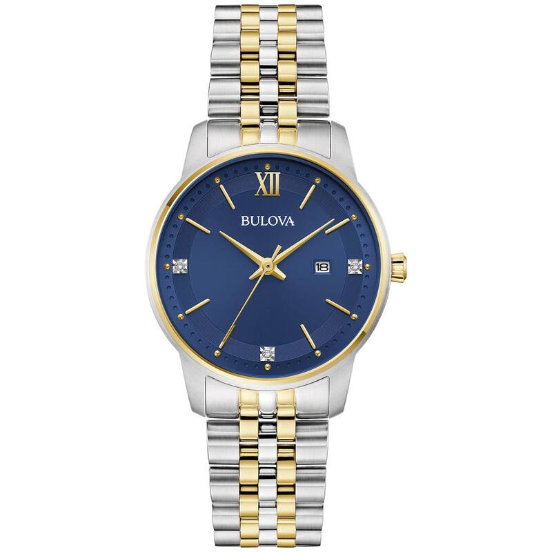 【送料無料】 ブロバ レディース 腕時計 アクセサリー Bulova Women's Two-Tone Stainless Steel Diamond Accent Bracelet Watch Blue