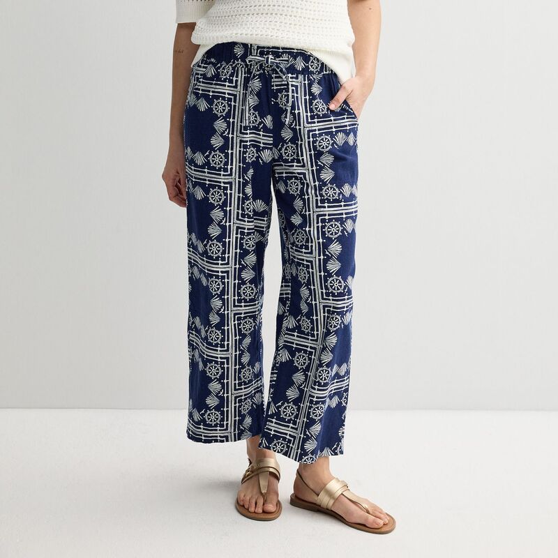 【送料無料】 ソノマ レディース カジュアルパンツ ボトムス Women's Sonoma Goods For Life Linen Wide Leg Ankle Pants Blue Nautical Print