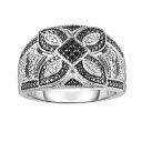 【送料無料】 アンブランデッド レディース リング アクセサリー Sterling Silver 1/10 Carat T.W. Black & White Diamond Flower Ring Silver Tone(4)