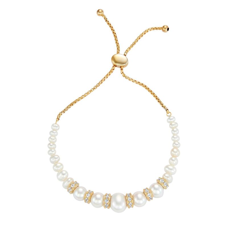 【送料無料】 アンブランデッド レディース ブレスレット・バングル・アンクレット アクセサリー 18k Gold Over Sterling Silver Freshwater Cultured Pearl & Lab-Created White Sapphire Bolo Bracelet Gold Tone