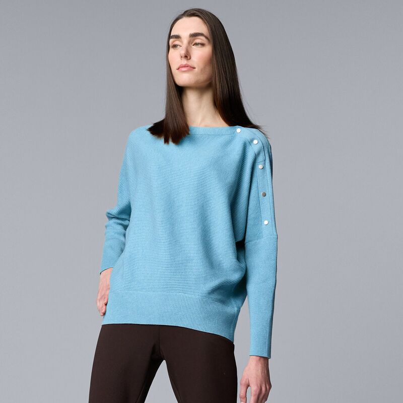 【送料無料】 ヴェラウォン レディース ニット・セーター アウター Women's Simply Vera Vera Wang Dolman Snap Sweater Blue Feather