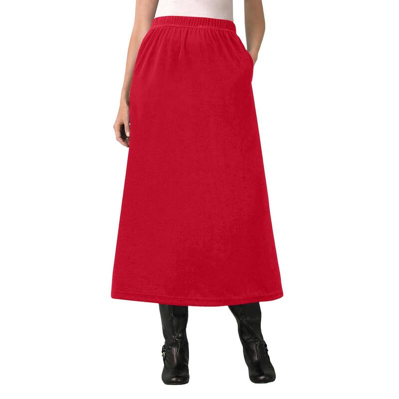 【送料無料】 ウーマン ウィズイン レディース スカート ボトムス Woman Within Plus Size Velour A-Line Skirt Classic Red