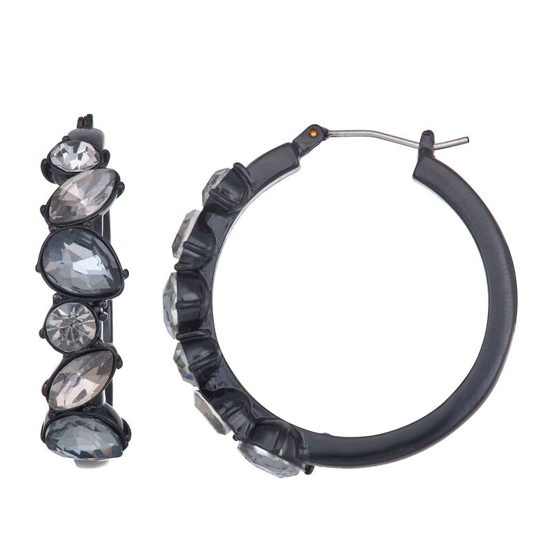 【送料無料】 ヴェラウォン レディース ピアス・イヤリング アクセサリー Simply Vera Vera Wang 31-mm Black Tone Simulated Stone Hoop Earrings Black
