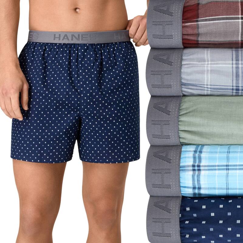 ReVida ŷԾŹ㤨̵֡ إ  ܥѥ  Men's Hanes 5-Pack Core Assorted Woven 6-Inch Boxer Underwear Red Blue PrintפβǤʤ8,980ߤˤʤޤ
