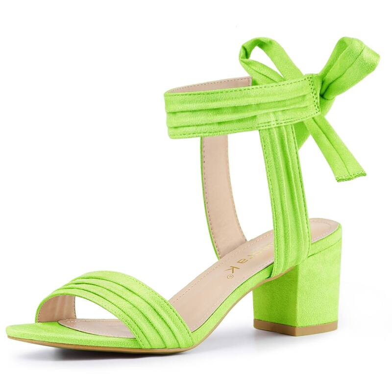 アレグラ ケー レディース シューズ パンプス サンダル アンクル ヒール ALLEGRA K Women's Open Toe Ankle Tie Back Block Heelsandals Lime ライム