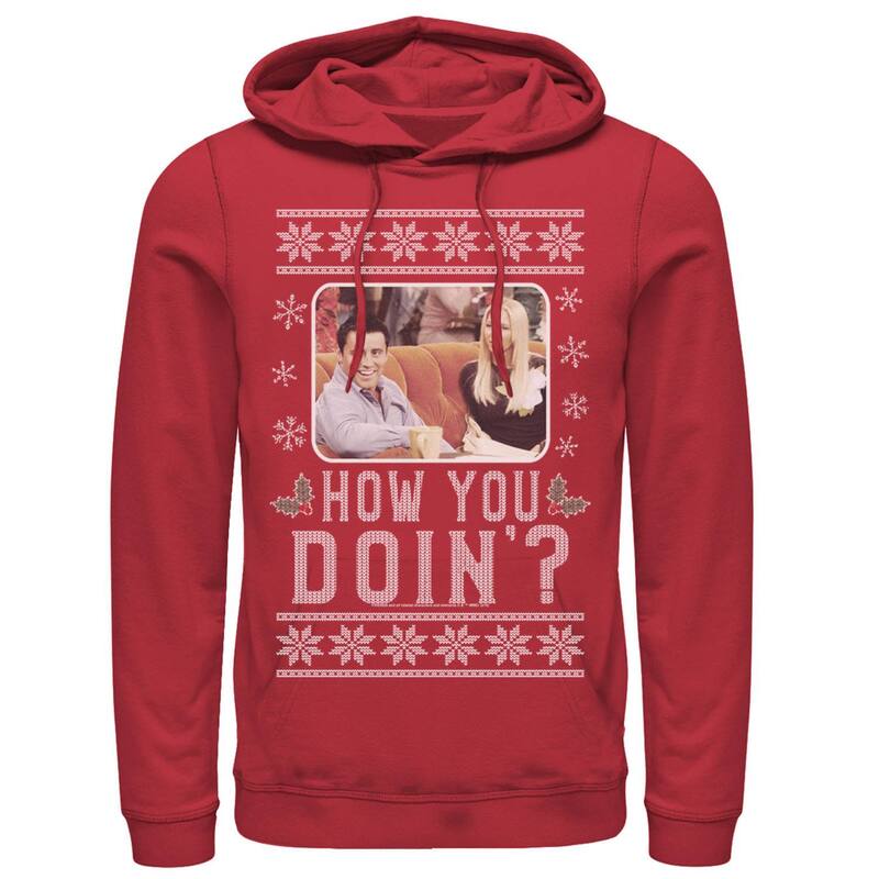 【送料無料】 アニメキャラクター メンズ Tシャツ トップス Men's Friends Christma Joey & Phoebe How You Doin' Ugly Sweater Hoodie Red
